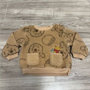Disney Winnie The Pooh Tan Fleece Sweatshirt with Bear Pattern Baby Size 6-9mo